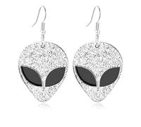 Alien Earrings for Women Lightweight Funny Creative Cartoon Green Space Head Alien Earrings Halloween Statement Jewelry, M, Alloy Steel, No Gemstone