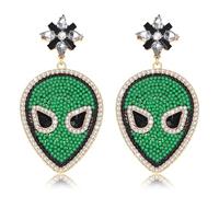 Alien Earrings Rhinestone Beaded Alien Drop Earrings, 2 inch length, Metal, No Gemstone