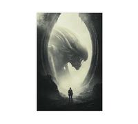 Alien Encounter Art Print, Retro Futuristic Sci-Fi Poster, Cosmic Horror Wall Art, Space Explorer Illustration, Xeno World Decor Canvas Poster Wall Art Decor Print Picture Paintings for Living Room Be