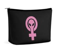 Alien Feminist Symbol Makeup Bag Portable Travel Cosmetic Bag Large Zipped Pouch PU Leather Organizer Bag Toiletry Bag