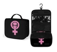 Alien Feminist Symbol Travel Toiletry Bag Full Print Wash Makeup Bag Portable Cosmetic Organizer with Hook Handbag