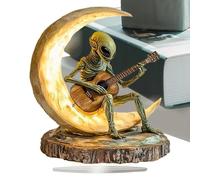 Alien Garden Statue - Tabletop Ornament Acrylic Alien Moon | Guitarist Alien Figurine Decor | Alien Playing Guitar Decor for Living Room, Bedroom, and Bookshelf