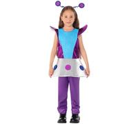 Alien Girls Costume Silver with Dress Leggings Wristcuffs and Headband Halloween Childrens Fancy Dress Alien Dress Up Costumes Galaxy Outfits Themed Party Stage Performance Age 3-15 Years (Purple, XL)