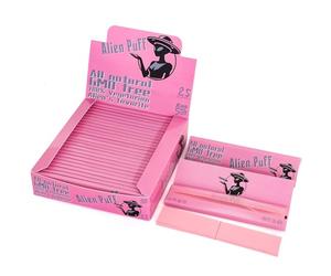 Alien Go Pink Color Rolling Papers, 25 Pack Kingsizeslim 110mm Premium Paper with 1 Tips, 825 Sheets Premium and Ultra-thin Roll Papers, Natural Arabic Gum