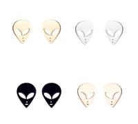 Alien Head Small Stud Earrings Stainless Steel Punk Big Eye Space Aliens Face UFO Spaceship Tiny Sleeper Weird Earrings for Women Men Minimalist Halloween Cosplay Party Christmas Fashion Jewelry, S
