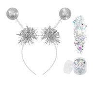 Alien Headband, Space Girl Headband with 2 Glitter Balls Silver and Holographic Glitter, Alien Headpiece, Galaxy Alien Accessories for Carnival, Fancy Dress, Halloween Party
