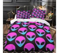 Alien Heads Duvet Cover 3D Design Printed Hypoallergenic 3 Pieces Bedding Set Zipper Neon Sci-fi Pattern Quilt Cover Ultra Soft Washable for Teens Kids Girls Boys Women Adults Super king（260x220cm）