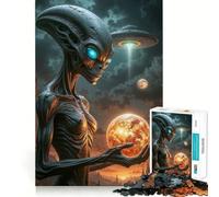 Alien Holding Planet with UFO for Adults 1000 Piece Puzzle Brain Exercise HD Print Home Activity Birthday Art Gift (38x26cm)