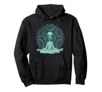 Alien Hoodie UFO Mandala Meditating Green Alien Lotus Zen Pullover Hoodie