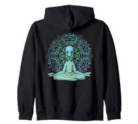 Alien Hoodie UFO Mandala Meditating Green Alien Lotus Zen Zip Hoodie