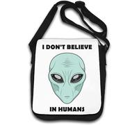 Alien I Don't Believe In Humans Funny Graphic Shoulder Bag White
