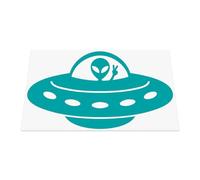 Alien in a Flying Saucer, Cartoon Alien inside Spaceship showing Peace Sign, Funny Novelty Car/Van/Laptop Vinyl Decal Sticker suitable for Wall, Window, Bumper or any smooth surface (Turquoise)