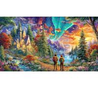 Alien-in-psychedelic-garden-with-UFOs 1000 Piece Jigsaw Puzzle for Adults - Recycled Cardboard Decoration 38x52cm/1000pcs