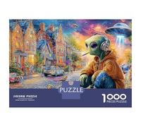Alien in Town 1000 Pc Sturdy Cardboard Alien in Fantasy City Puzzle Bundle Collectors Ultra Difficult Family Evening Gift for Puzzle Lovers 70x50cm/1000pcs