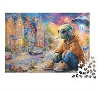 Alien in Town 1000 Piece Jigsaw Puzzle for Adults Alien UFO Street Headphone Challenging Hard Difficult Premium Thick Sturdy Vibrant Stress Relief 38x26cm/1000pcs
