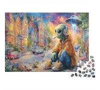 Alien in Town 1000 Piece Jigsaw Puzzles for Adults， Puzzle 1000 Pieces Cosmic Visitor Impossible Challenge Toy 52x38cm/1000pcs