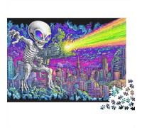 Alien Invasion Cityscape Art Print Jigsaw Puzzles Puzzles for Adults Kids. 1000 Piece Whimsical Challenge Toy Educational Game Home Decoration for Adults& Kids Age 14 Years Up 52x38cm/1000pcs