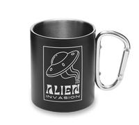 Alien Invasion UFO Metal Cup Carabiner Handle, Camping Mug