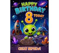 Alien Kids 8th Birthday Card for Great Nephew