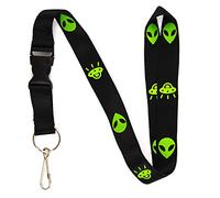Alien Lanyard Keychain for Keys and ID Badge Holder, Breakaway Neck Strap with Detachable Buckle, Durable Polyester Badge Lanyard, Cute Funny UFO Space Gift Accessories for Women Men Kids