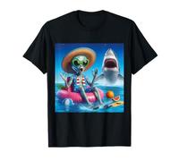 Alien Lotus Yoga Pose Shocked by Shark, Vacation Summer T-Shirt