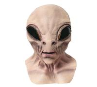 Alien Mask, Scary Latex UFO ET Dress Up Head Mask Headdress for Halloween Cosplay Party Props - Light Beige