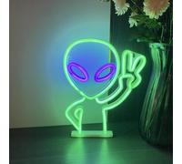 Alien Neon Sign, Mysterious LED Alien Shape Night Light,Ins Style Game Room Home Bar Decor for Bedroom, Party, Ambient Lighting,USB Powered(Green + Purple Eyes)
