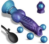Alien Ovipositor Dildo with 4 Eggs, Inflatable Monster Knot Design, Soft Silicone, Strong Suction Cup, Hands-Free Fantasy Adult Toy for Women Men Couples