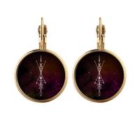 Alien Pattern Geometry Universe Gold Clip On Drop Earrings Non Piercing Dangle Jewelry