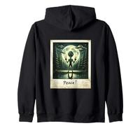 Alien Peace Cosmic Forest Vintage Photo UFO Encounter Zip Hoodie