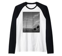 Alien Peeking Into UFO Tracker Desert Encounter Raglan Baseball Tee