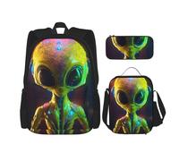Alien Planet Double Shoulder Bag Set with Lunch Bag and Pencil Case, fit for Shopping, Outdoor Sports