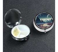 Alien Planet Pill Box 3 Compartment Round Portable Pill Case for Pocket or Purse Pill Holder Weekly Pill Organizer Decorative Metal Medicine Vitamin Organizer Travel Gift