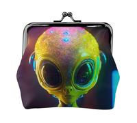 Alien Planet Print Compact Coin Purse 4.52 x 4.13in Cute Mini Wallet with Kiss Lock Waterproof Pouch