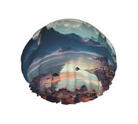 Alien Planet Shower Cap Reusable Waterproof Shower Bonnet for Women Men Elastic Band Bath Hair Hat Double Layered Washable Bath Cap for All Hairstyles, Travel-Friendly