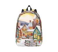 Alien Planet Travel Backpack for Women Men Carry On Backpack 15.6inch Laptop Backpacks Weekender Bag, Watercolor Magic Christmas Village, Medium