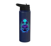 Alien Playing Video Games Gamer Gaming Stainless Steel Insulated Water Bottle