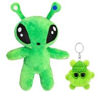 Alien Plush, 35cm Alien Stuffed Animal with Mini Alien Plush Charm Set, Soft Plush Stuffed Animal for Collectors and Enthusiasts, Bedtime Companion and Display Item for Special Occasions (2 PCS)