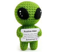 Alien Plush, Positive Alien Figures， Handmade Emotional Support Crochet Positive Alien with Inspirational Cards, Positive Crochet Graduation Gift 2026 Good Luck, Easter Birthday Gift-green