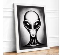 Alien Presence Modern Framed Wall Art Print A4 (29.7×21cm) White, Wall Decor for Living Room, Bedroom, Office & Home, Ready to Hang, Art Gift