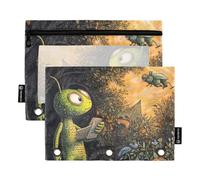 Alien Print Earth Backyard Zipper Binder with Clear Window Large Pencil case with Zipper Reinforced Grommets 3 Ringing Pencil case for Office Supplies Multicolored 2 PCS