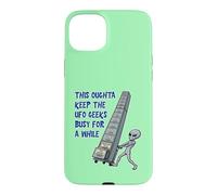 Alien Pushing Top-Secret UFO Files Funny Sci Fi Graphic Case for iPhone 15 Plus