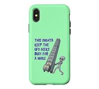 Alien Pushing Top-Secret UFO Files Funny Sci Fi Graphic Case for iPhone X/XS