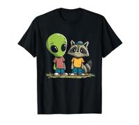 Alien & Raccoon Buddies Funny Cartoon Design T-Shirt