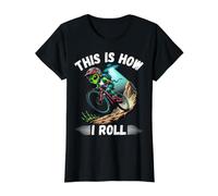 Alien Ride Mountain Bike Funny This is How I Roll Biker Value Graphic T-Shirt, Women, Black, S