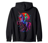 Alien Rides Rainbow Unicorn Retro Area 51 Zip Hoodie