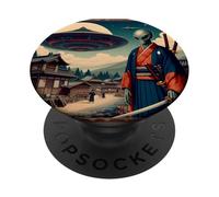 Alien Samurai Warrior Invasion Flying Saucers PopSockets Adhesive PopGrip