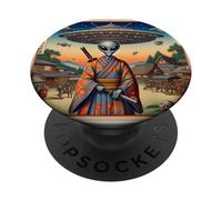 Alien Samurai Warrior Invasion Flying Saucers PopSockets Adhesive PopGrip