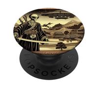 Alien Samurai Warrior Invasion Flying Saucers PopSockets Adhesive PopGrip