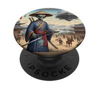 Alien Samurai Warrior Invasion Flying Saucers PopSockets Adhesive PopGrip